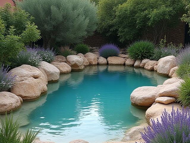 Piscine paysagée intégrée harmonieusement dans un jardin luxuriant provençal