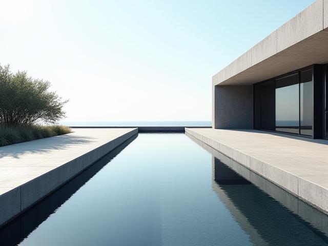 Couloir de nage minimaliste en béton ciré, style contemporain