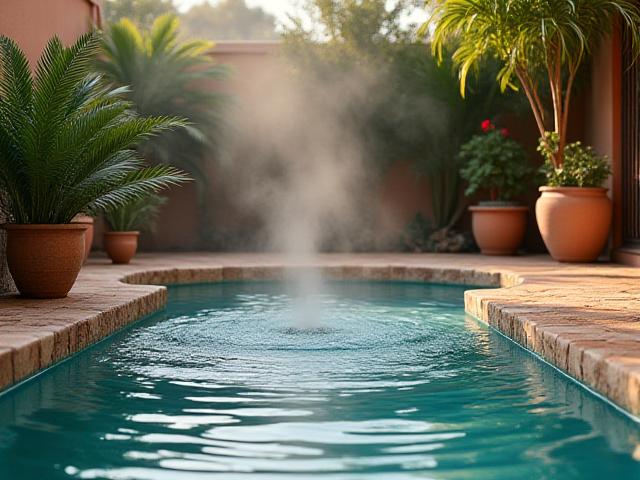 Espace aquatique détente avec jacuzzi et plantes méditerranéennes